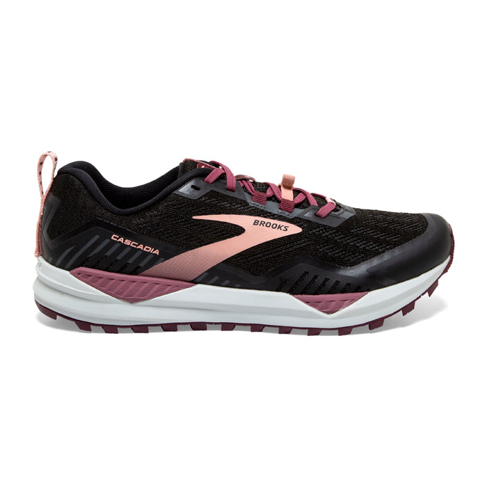 Women's Brooks Cascadia 15, Black/Ebony/Coral Cloud, 5.5 D Wide