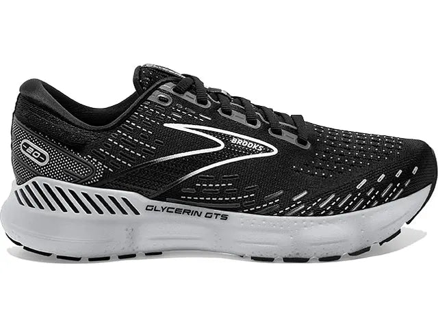 Women's Brooks Glycerin GTS 20, Black/White/Alloy, 9 B Medium