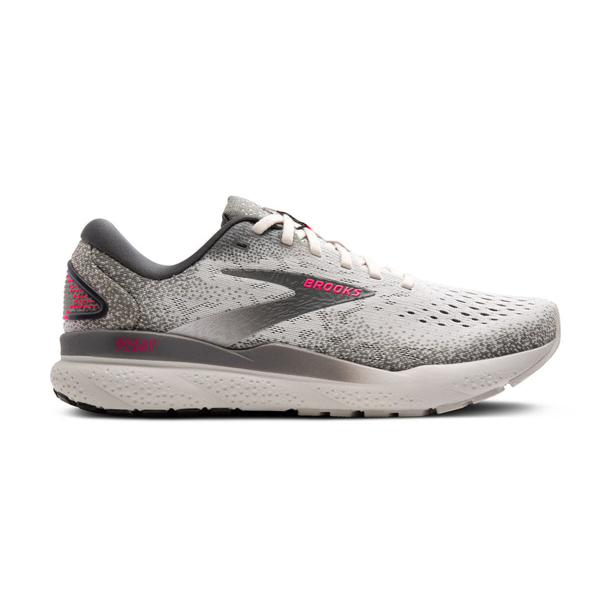 Women's Brooks Ghost 16, Grey/Gargoyle/Pink, 9 B Medium