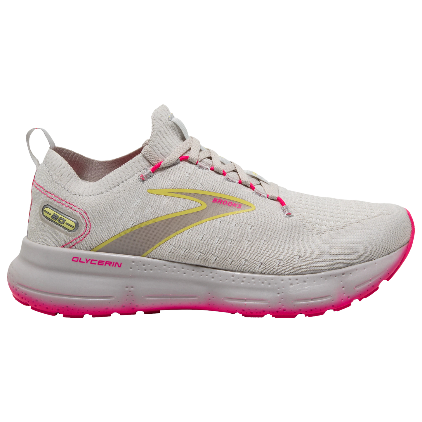 Women's Brooks Glycerin StealthFit 20, Grey/Yellow/Pink, 7 B Medium