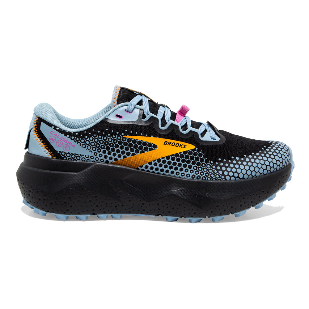 Women's Brooks Caldera 6, Black/Blue/Yellow, 8.5 B Medium