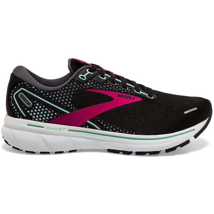 Women's Brooks Ghost 14, Black/Pink/Yucca, 5 B Medium