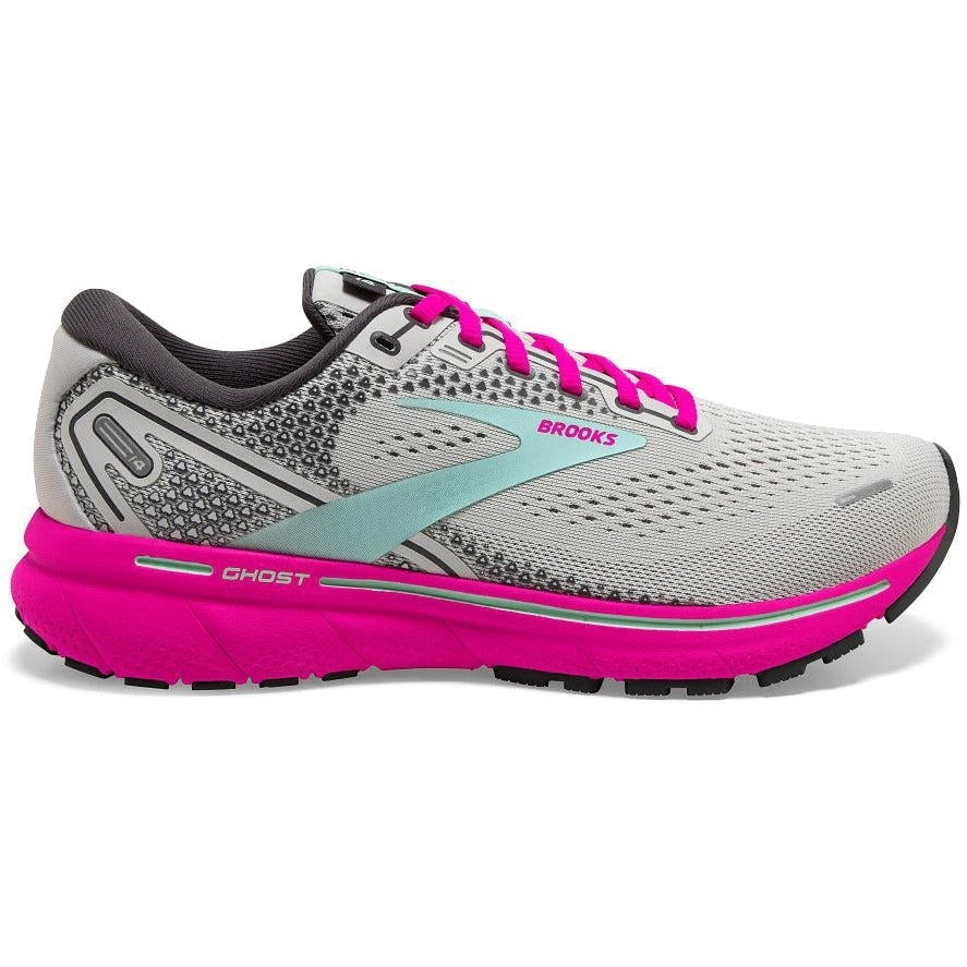 Women's Brooks Ghost 14, Oyster/Yucca/Pink, 10 B Medium