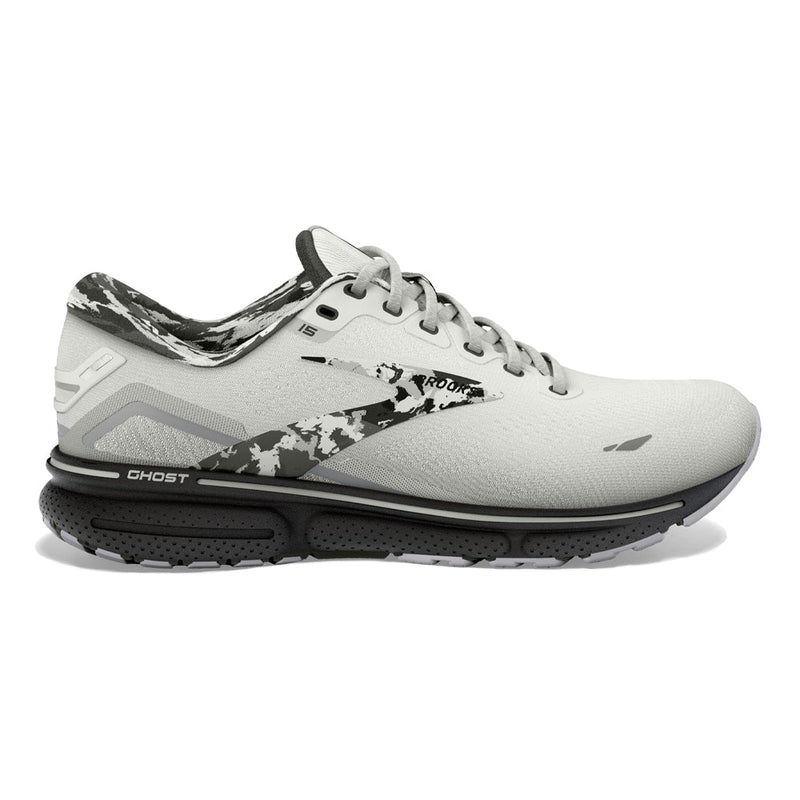 Women's Brooks Ghost 15, White/Ebony/Oyster, 9 B Medium