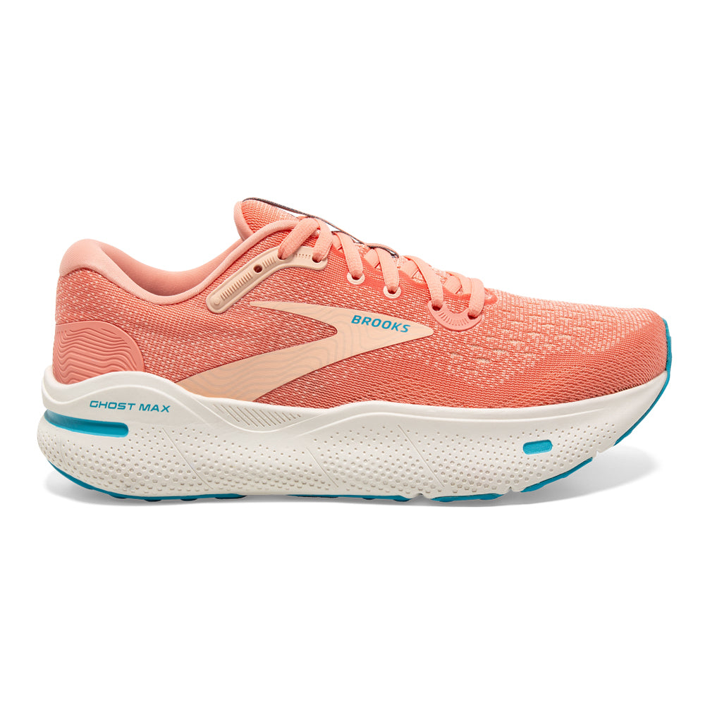 Women's Brooks Ghost Max, Papaya/Apricot/Blue, 6.5 B Medium
