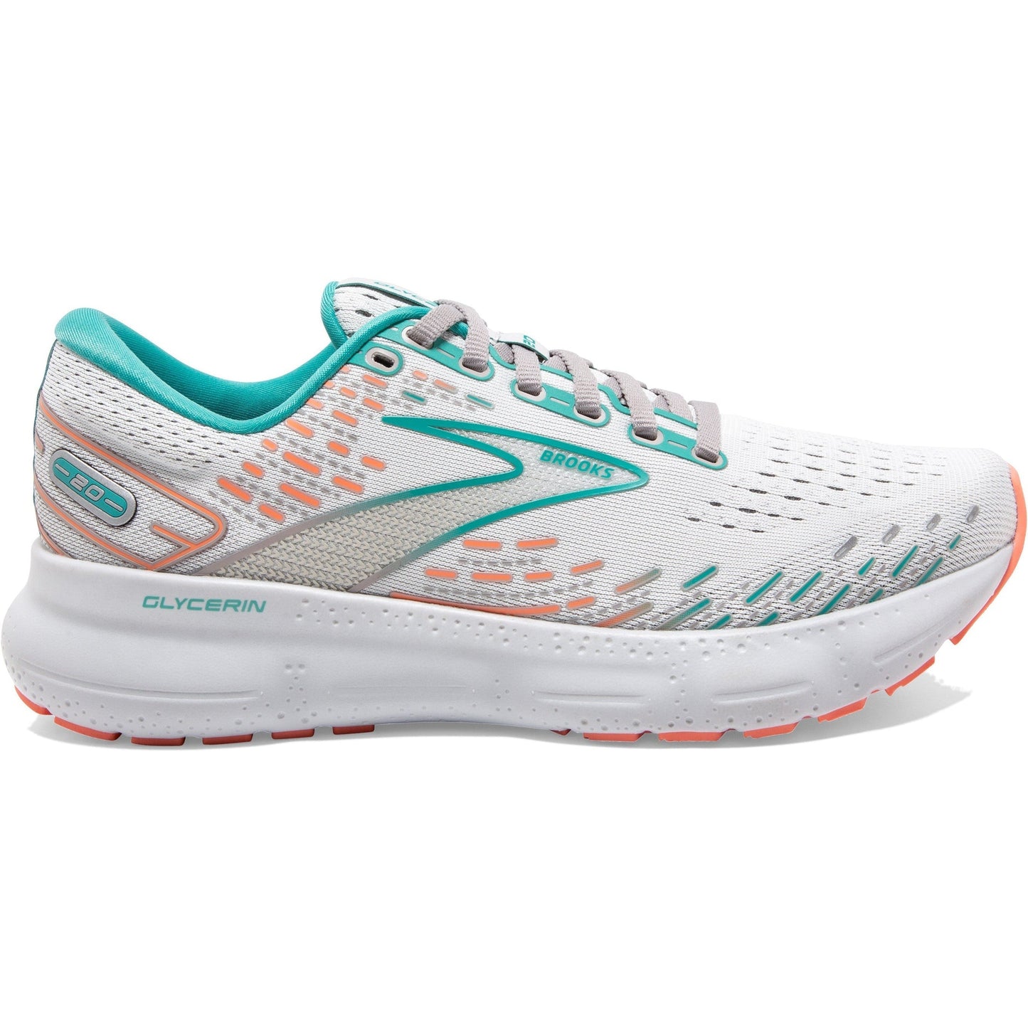 Women's Brooks Glycerin 20, Oyster/Latigo Bay/Coral, 7.5 B Medium