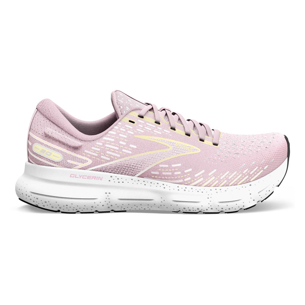 Women's Brooks Glycerin 20, Pink/Yellow/White, 8 B Medium
