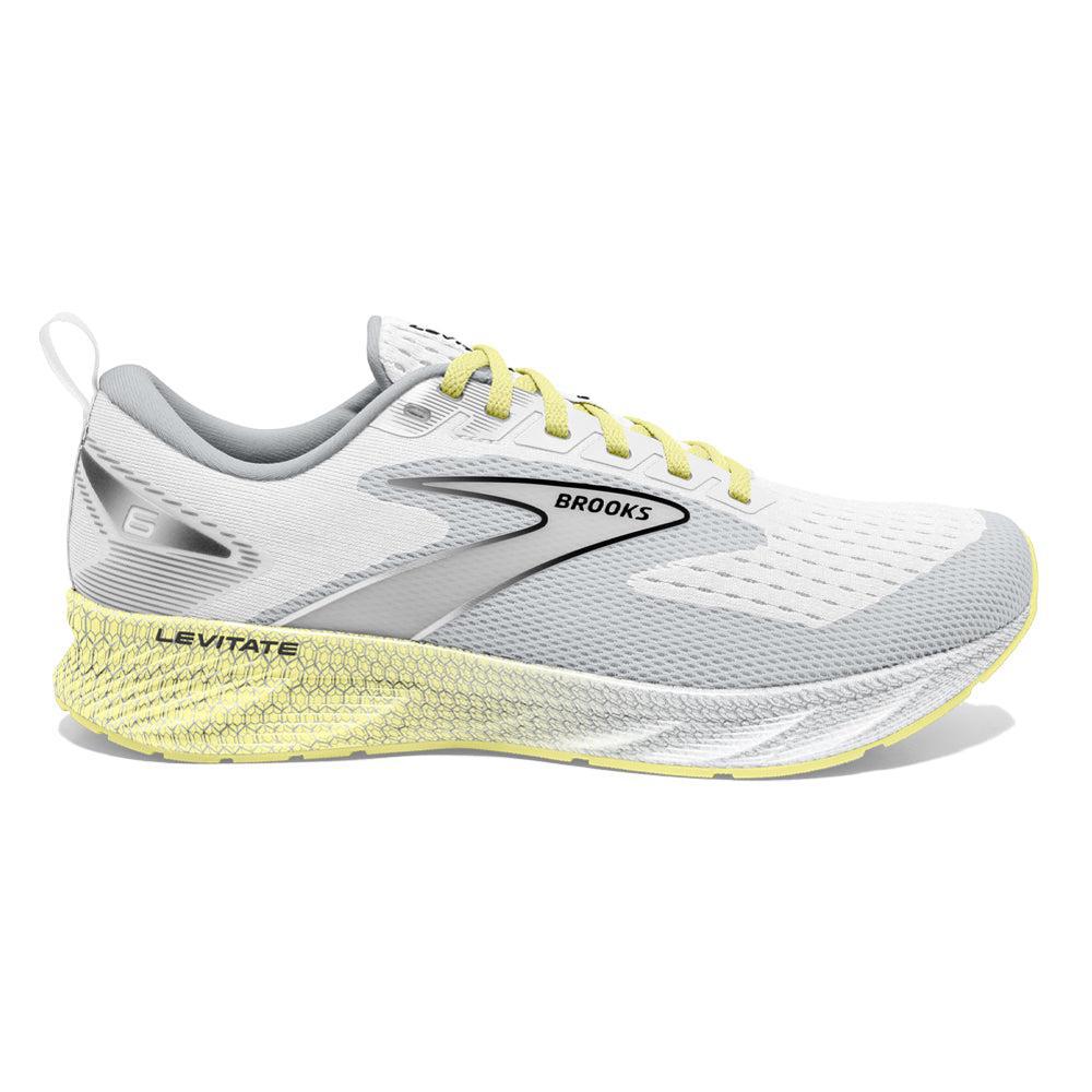 Women's Brooks Levitate 6, White/Oyster/Yellow, 6.5 B Medium
