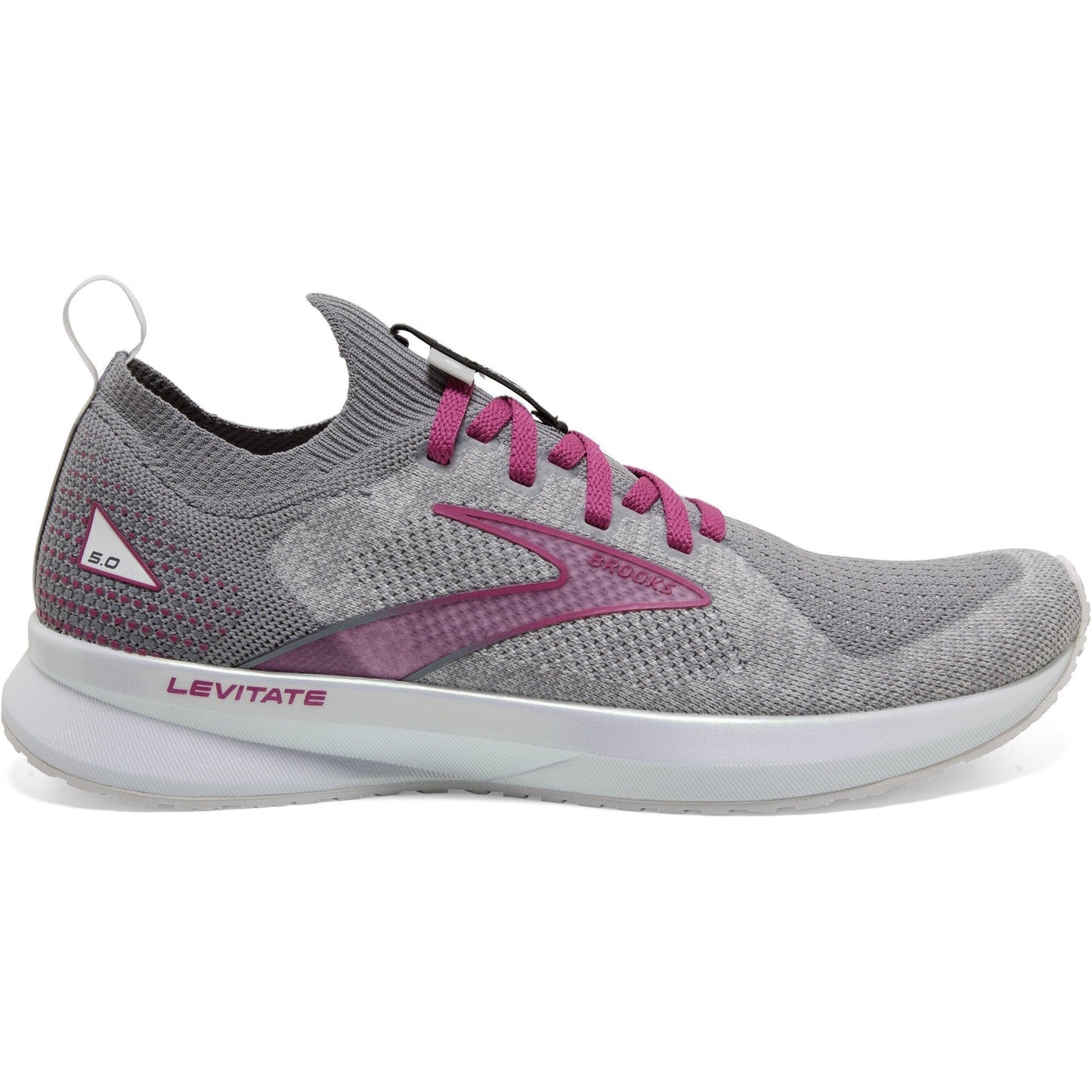 Women's Brooks Levitate Stealthfit 5, White/Grey/Baton Rouge, 7.5 B Medium
