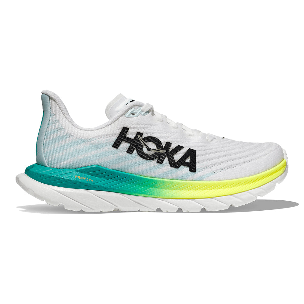 Women's Hoka One One Mach 5, White/Blue Glass, 10 B Medium