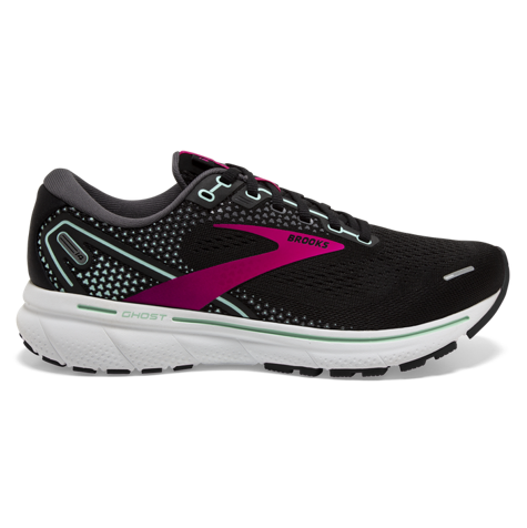 Women's Brooks Ghost 14, Black/Pink/Yucca, 6.5 B Medium