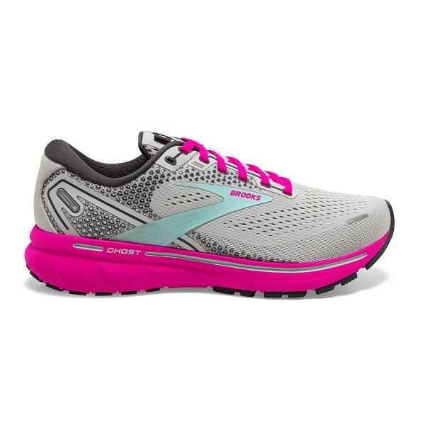 Women's Brooks Ghost 14, Oyster/Yucca/Pink, 12 B Medium