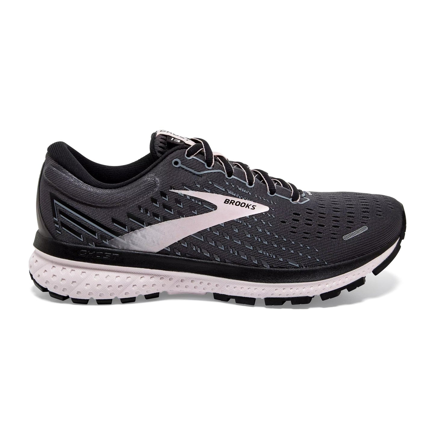 Women's Brooks Ghost 13, Black/Pearl/Hushed Violet, 10 2A Narrow