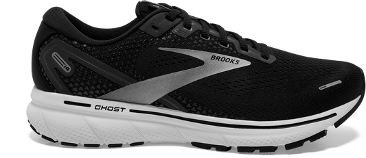 Women's Brooks Ghost 14, Black/White/Silver, 8.5 B Medium