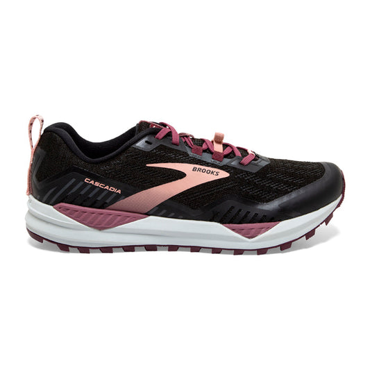 Women's Brooks Cascadia 15, Black/Ebony/Coral Cloud, 5.5 D Wide