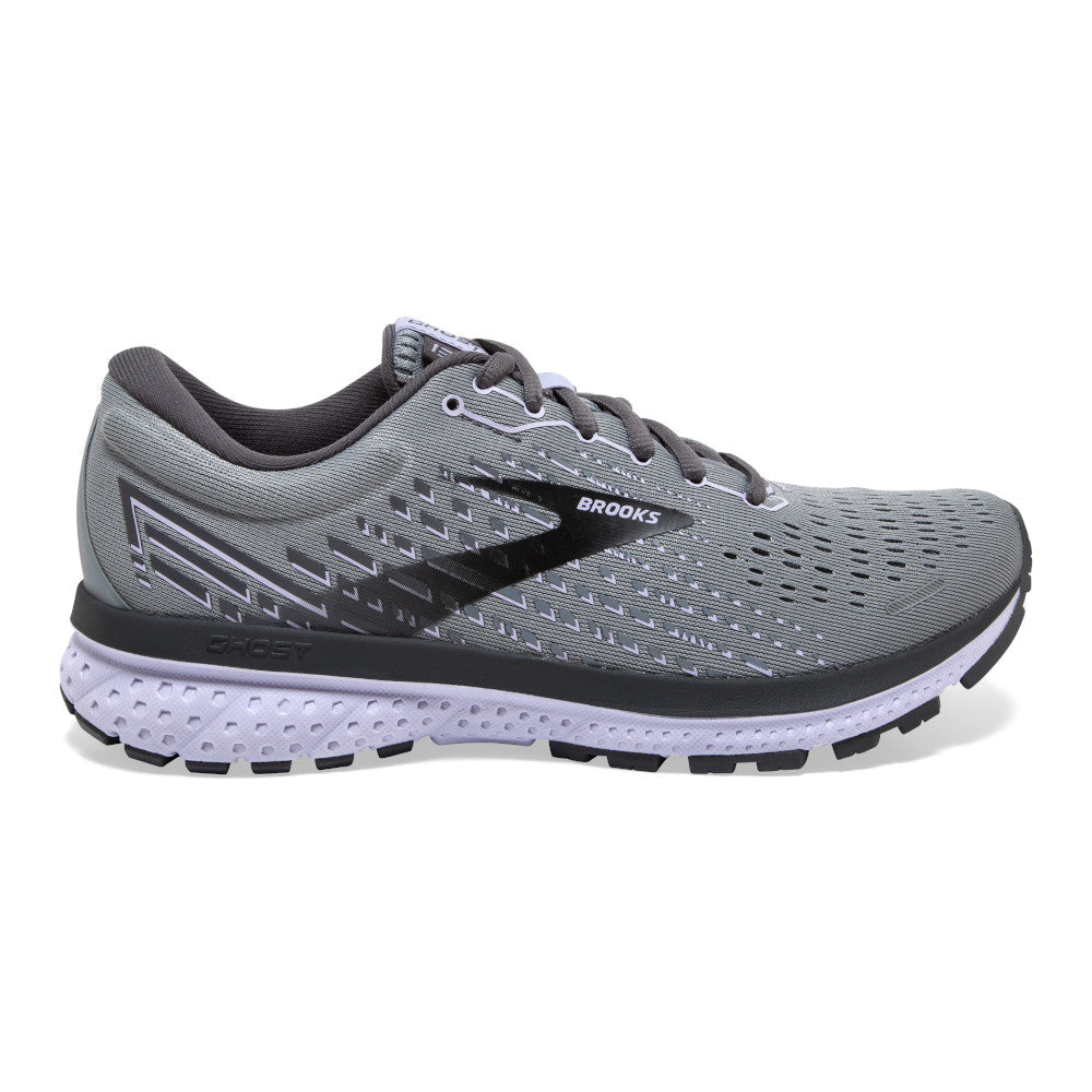 Women's Brooks Ghost 13, Grey/Blackened Pearl/Purple, 10 B Medium