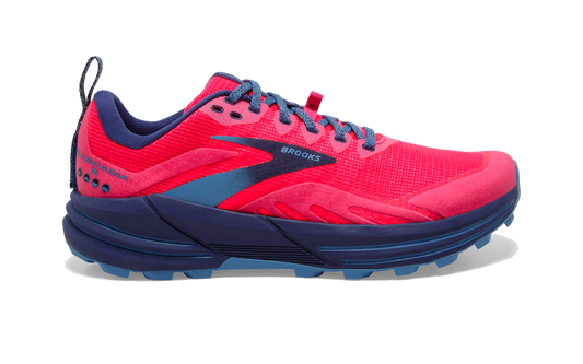 Women's Brooks Cascadia 16, Pink/Flambe/Cobalt, 9.5 B Medium
