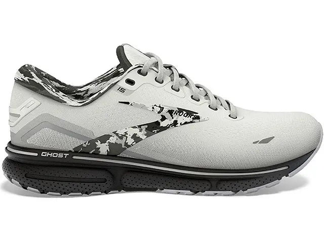 Women's Brooks Ghost 15, White/Ebony/Oyster, 8.5 B Medium