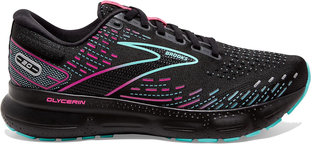 Women's Brooks Glycerin 20, Black/Blue Light/Pink, 10 B Medium