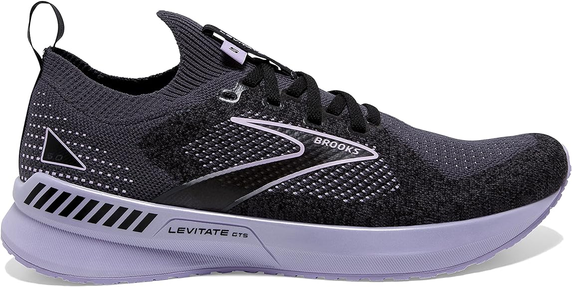 Women's Brooks Levitate Stealthfit GTS 5, Black/Ebony/Lilac, 7 B Medium