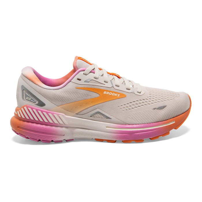 Women's Brooks Adrenaline GTS 23, White Sand/Sunset/Fuchsia, 8.5 B Medium