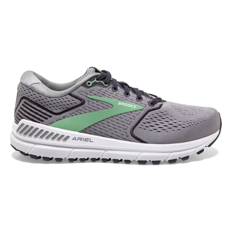 Women's Brooks Ariel '20, Alloy/Blackened Pearl/Green, 9 2E Extra Wide