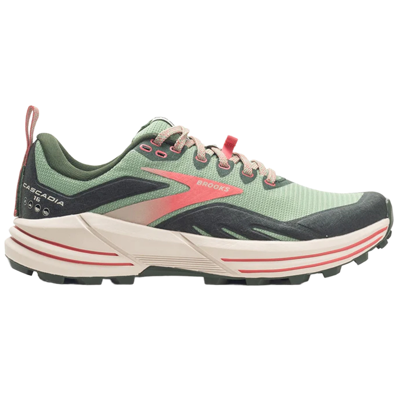 Women's Brooks Cascadia 16, Basil/Duffel Bag/Coral, 7.5 B Medium