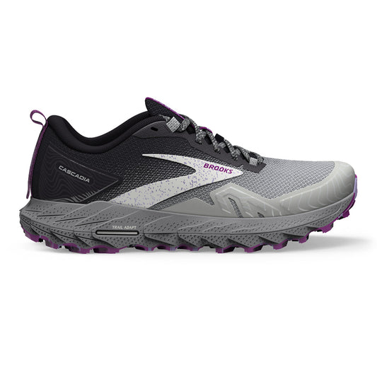 Women's Brooks Cascadia 17, Oyster/Blackened Pearl/Purple, 10 D Wide