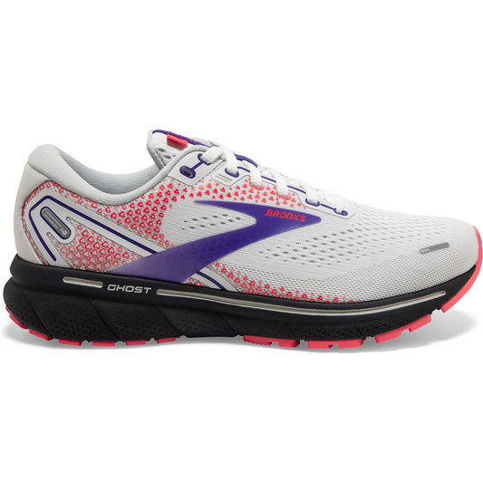 Women's Brooks Ghost 14, White/Purple/Coral, 11.5 B Medium