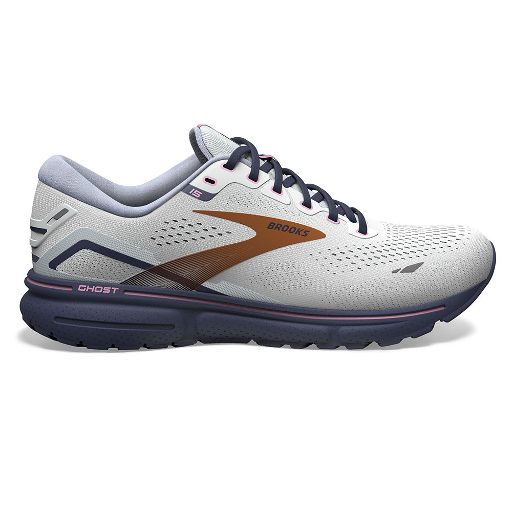 Women's Brooks Ghost 15, Spa Blue/Neo Pink/ Copper, 6.5 B Medium