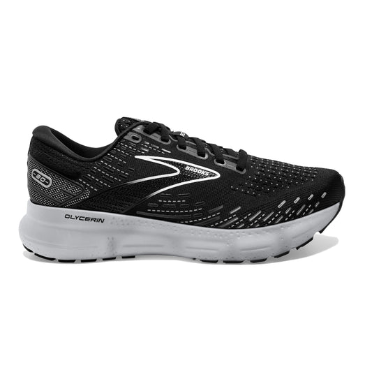 Women's Brooks Glycerin 20, Black/White/Alloy, 7.5 B Medium