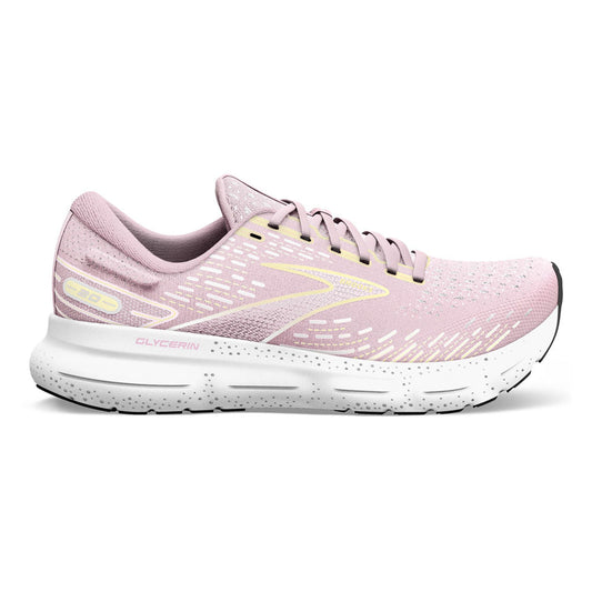 Women's Brooks Glycerin 20, Pink/Yellow/White, 8 B Medium