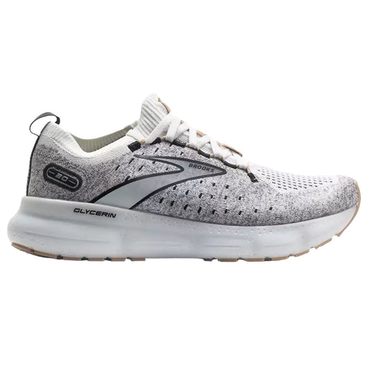Women's Brooks Glycerin StealthFit 20, White/Black/Cream, 10 B Medium
