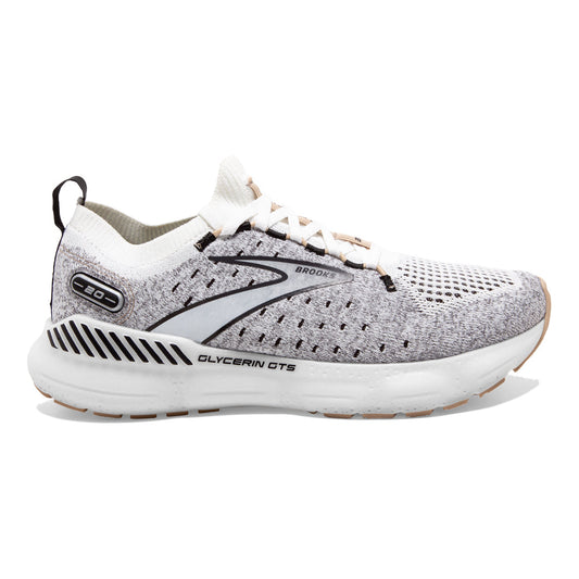 Women's Brooks Glycerin StealthFit GTS 20, White/Black/Cream, 9 B Medium