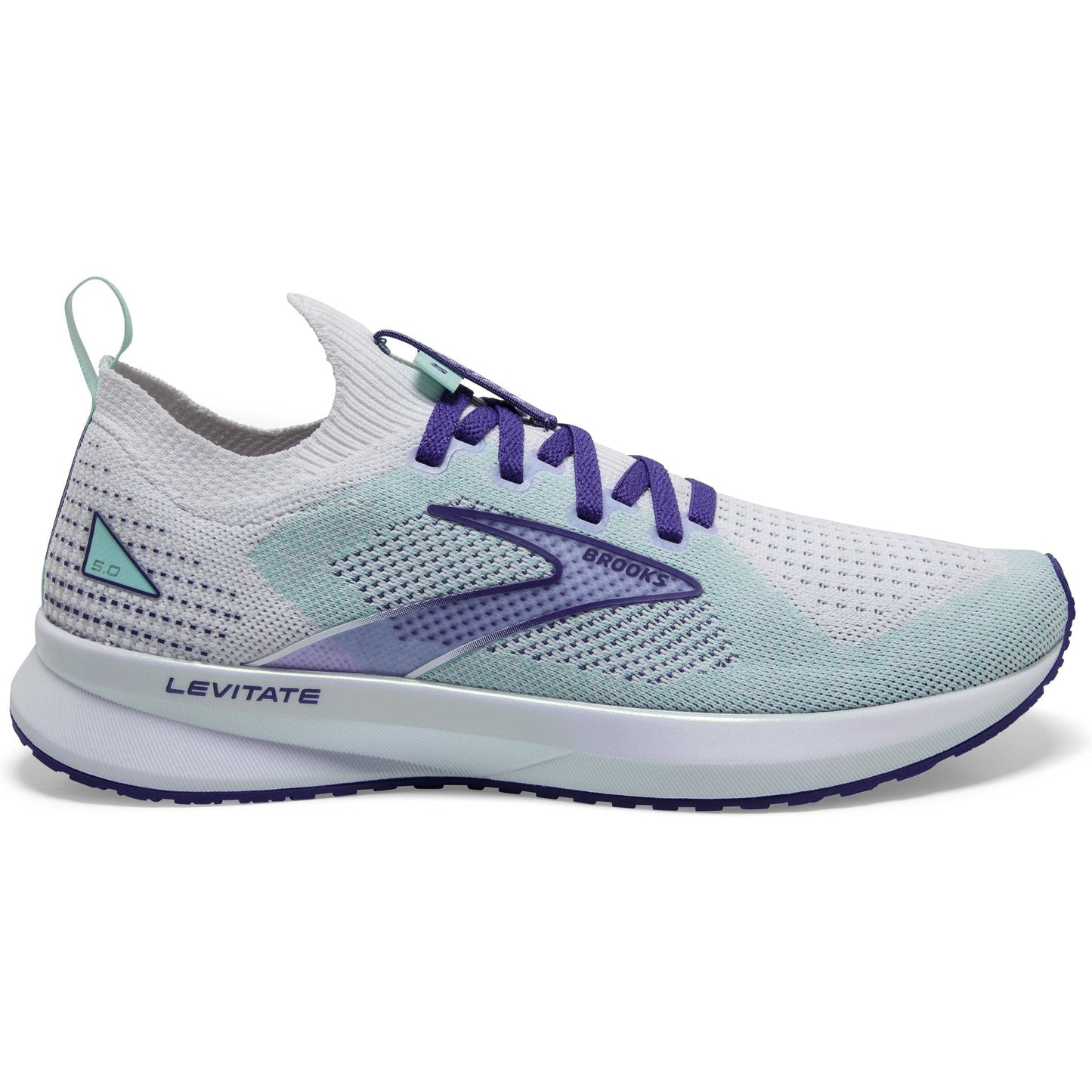 Women's Brooks Levitate Stealthfit 5, Grey/Aqua/Purple, 7.5 B Medium