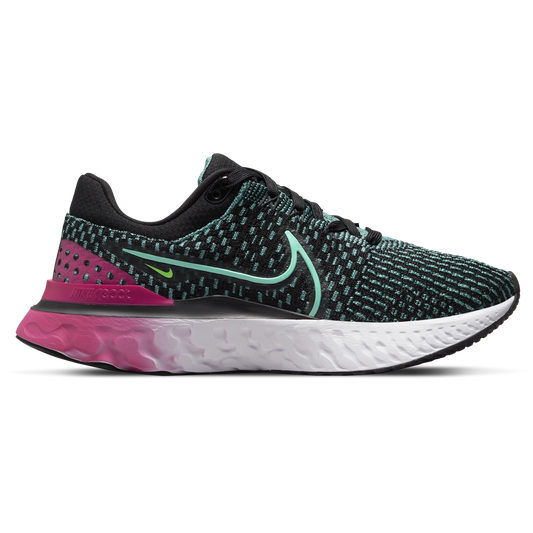 Women's Nike React Infinity Run Flyknit 3, Black/Dynamic Turquoise-Pink Prime, 10 B Medium