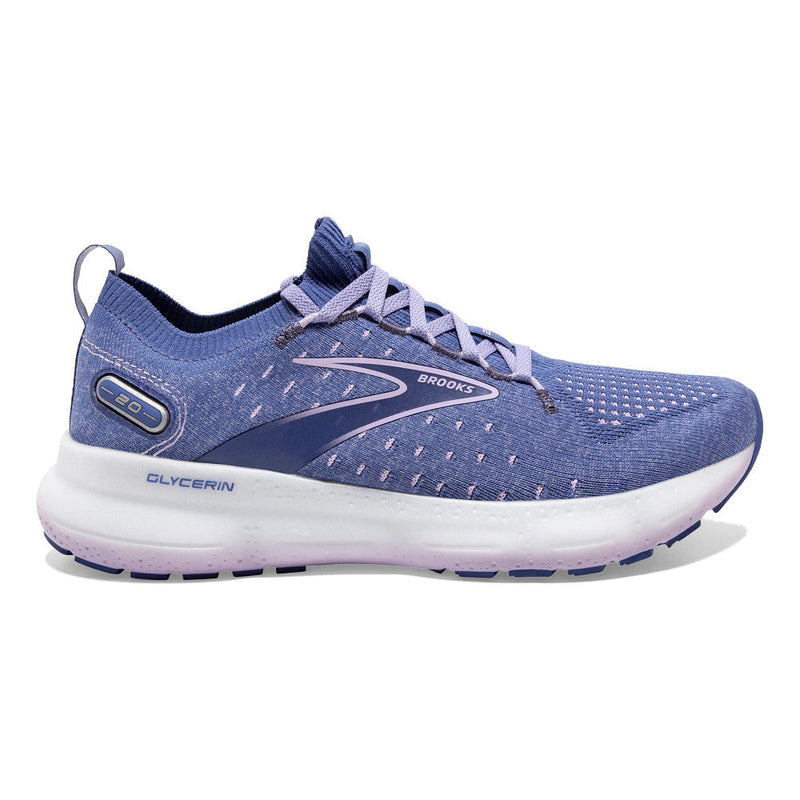 Women's Brooks Glycerin StealthFit 20, Blue/Pastel Lilac/White, 9 B Medium