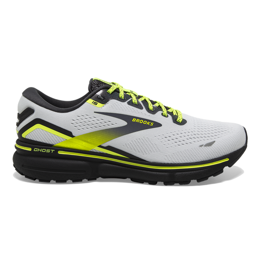 Women's Brooks Ghost 15, White/Ebony/Nightlife, 8.5 B Medium